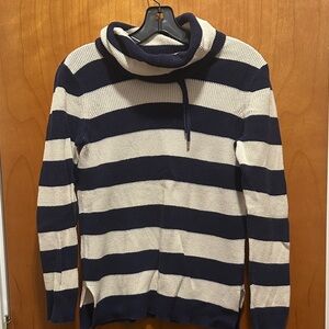 Lauren Ralph Lauren Striped Cowl Neck Sweater - Navy and Cream